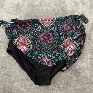 NWT Torrid Swimsuit Bikini Bottom Women's 1X Full Coverage Black Floral